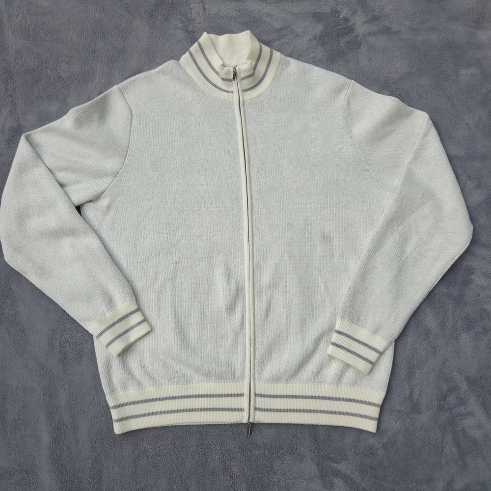 Ravazzolo Italy Luxury Silk Cotton Full Zip Knit Jacket Cream Men's L/XL